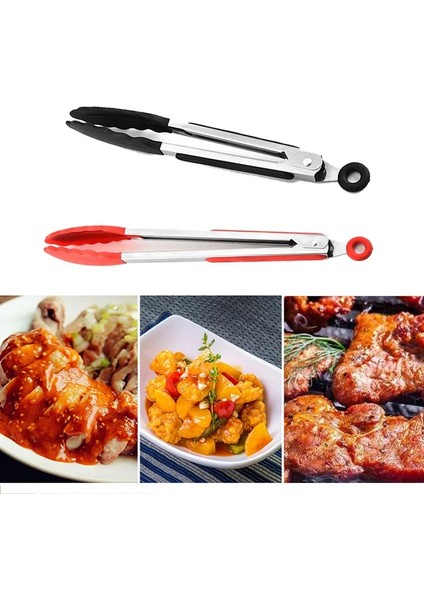 Siyah Stil Biftek Barbekü Cltainless Steelsilicone Için 7 Inç Pişirme Maşası Barbekü Izgara Aracı Kaymaz Mutfak Gıda Klasörü (Yurt Dışından) modelleri