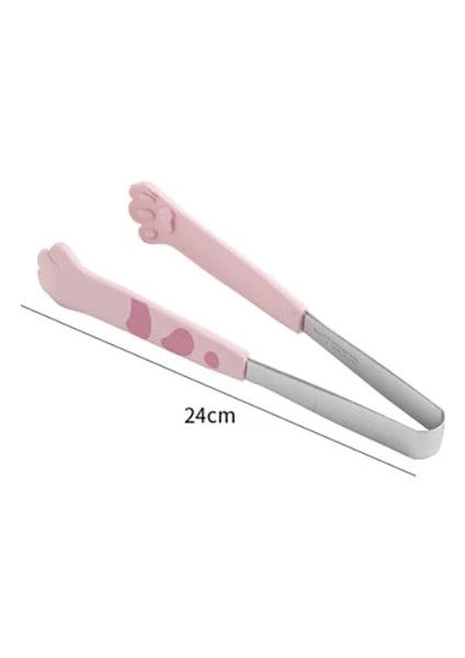 PINK-24CM Style Sevimli Kedi Pençesi Şekli Maşa Maşa Servis Buz Küpü Meyveler Şeker Barbekü Izgara Maşası Mutfak Pişirme Aksesuarları (Yurt Dışından)