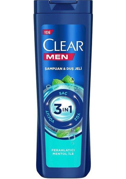 Clear Men 3 In 1 Şampuan & Duş Jeli Ferahlatıcı Mentol Etkisi 350 ml