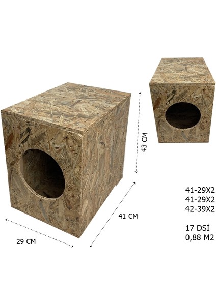 Kedi Kulubesi Dış Ortam Uygun Ahşap Kedi Evi Osb 43X41X29 cm