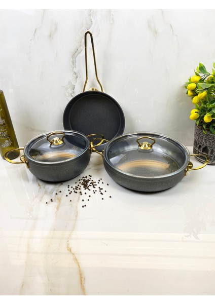 Evita Eco Gold Granit 5 Parça Tencere Set - Mini