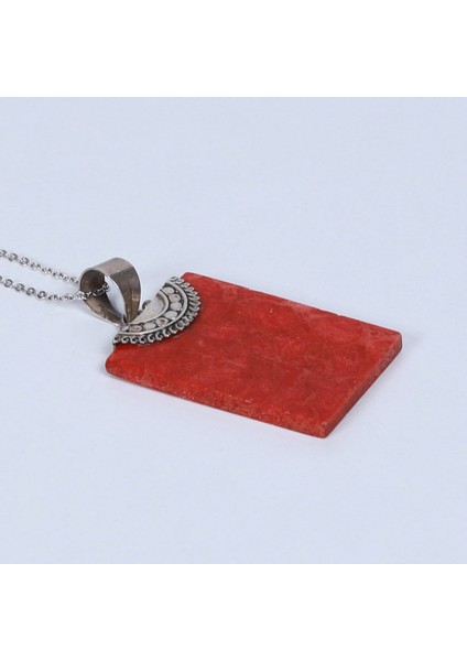 Kırmızı Mercan Taşlı Gümüş Kolye NUR-KL01096