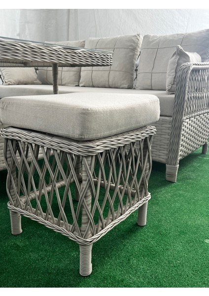 Tu Tienda PETRA Rattan 3+1+1+2puf+Masa Rattan Bahçe Balkon Mobilyası,VİZON