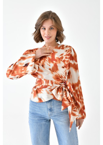 Kadın Leopar Desenli Bluz Orange 30734 fiyatları