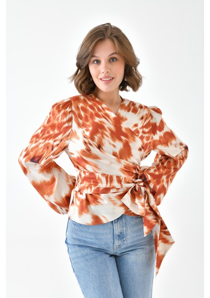 Kadın Leopar Desenli Bluz Orange 30734 indirimleri