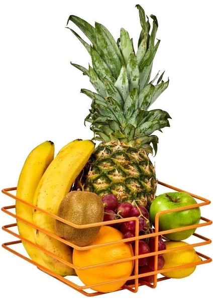 Turuncu Paslanmaz Sivri Köşeli Kare Meyve Sepeti - Çok Amaçlı Metal