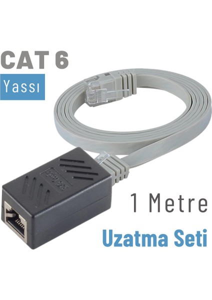 1 Metre Cat6 Kablo Uzatma Seti, Yassı Ethernet Kablo ve Ekleyici