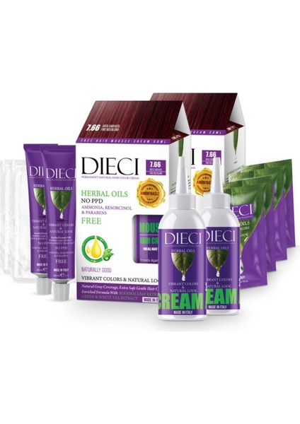 Amonyaksız 2'li Kit Saç Boyası 7.66 Orta Sarı Yoğun Kızıl Free Red Blond