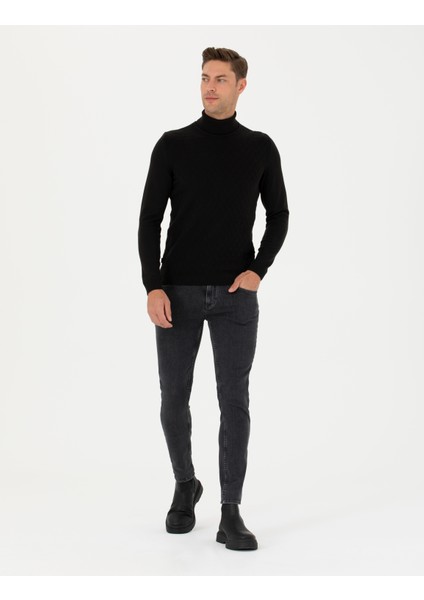 Erkek Siyah Slim Fit Balıkçı Yaka Triko Kazak 50278094-VR046