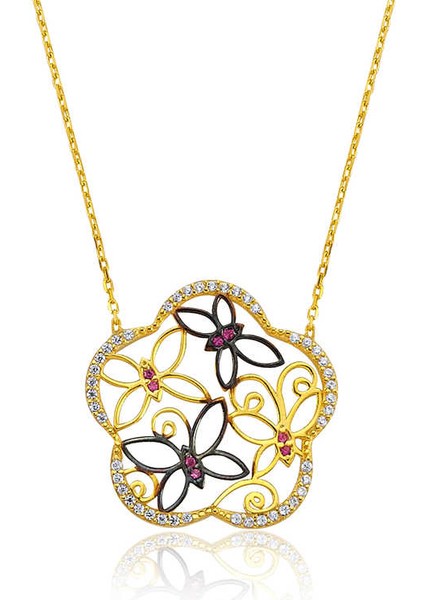 925 Ayar Gümüş Kelebek Çiçeği Kolye