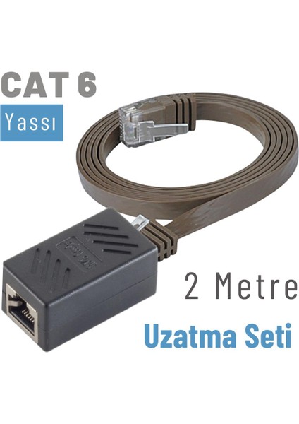 2 Metre Cat6 Kablo Uzatma Seti, Yassı Ethernet Kablo ve Ekleyici