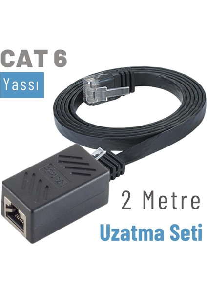 2 Metre Cat6 Kablo Uzatma Seti, Yassı Ethernet Kablo ve Ekleyici