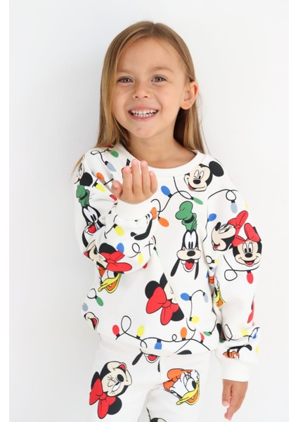 2-8 Yaş Aralığı Minnie Mause Sweatshirt Fitilli Taytlı Takım