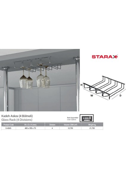Kadeh Askısı 4 Bölmeli S-4043-ANTRASIT