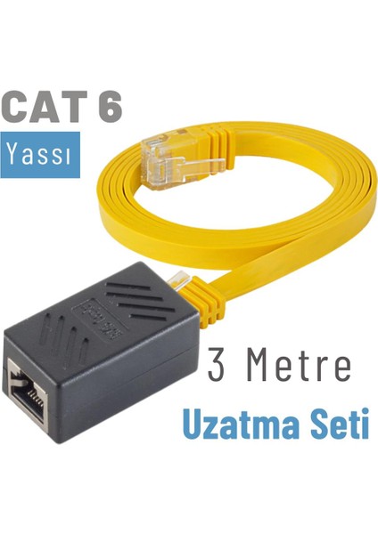 3 Metre Cat6 Kablo Uzatma Seti, Yassı Ethernet Kablo ve Ekleyici