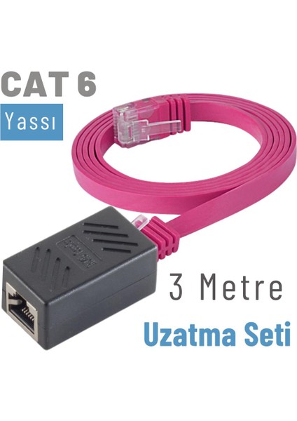 3 Metre Cat6 Kablo Uzatma Seti, Yassı Ethernet Kablo ve Ekleyici