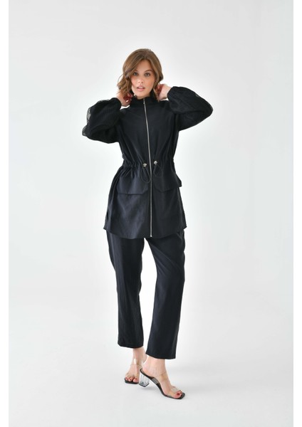 Kadın File Detaylı Takım Siyah 30709