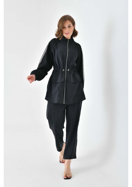 Kadın File Detaylı Takım Siyah 30709 indirimleri