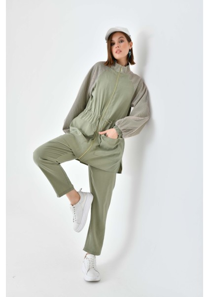 Kadın File Detaylı Takım Haki 30709