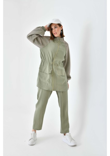 Kadın File Detaylı Takım Haki 30709