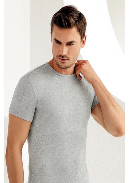 508 Erkek Ribana Bisiklet Yaka Kısa Kollu Atlet-Gri