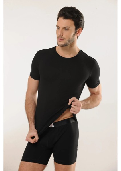 451 Erkek Bisiklet Yaka Kısa Kollu Modal Atlet-Siyah
