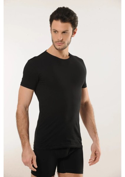 451 Erkek Bisiklet Yaka Kısa Kollu Modal Atlet-Siyah fiyatları