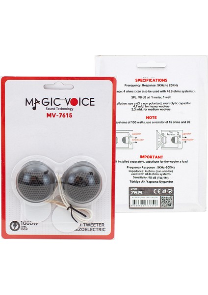 Magıcvoıce MV-7615 4ohm 100W Oto Tweeter