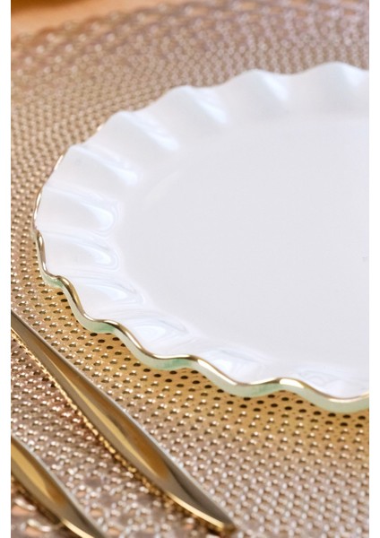 Solid Krem Wavy Altın Yaldızlı 6 Kişilik 26 Parça Pasta Takımı fırsatları