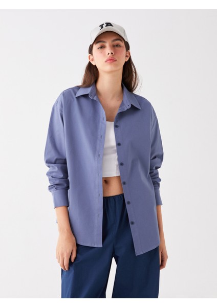 Oversize Uzun Basic Gömlek Mavi