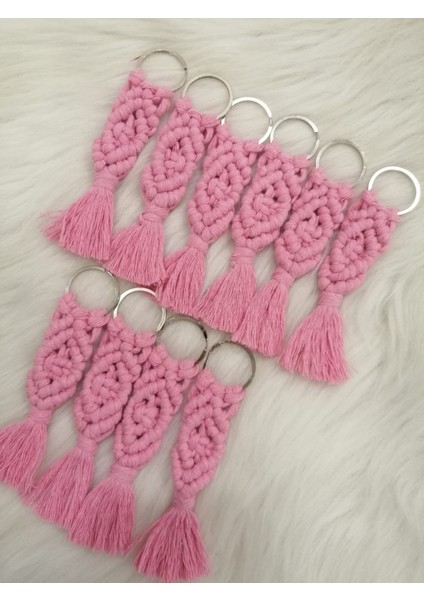 Hediyelik Makrome Anahtarlık 10LU Set Renk Bebe Pembesi