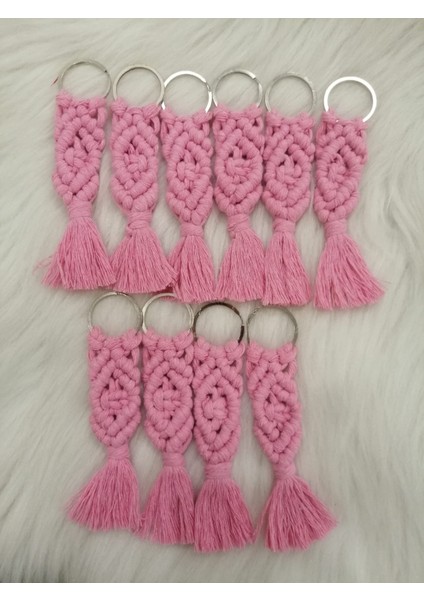 Hediyelik Makrome Anahtarlık 10LU Set Renk Bebe Pembesi fiyatları