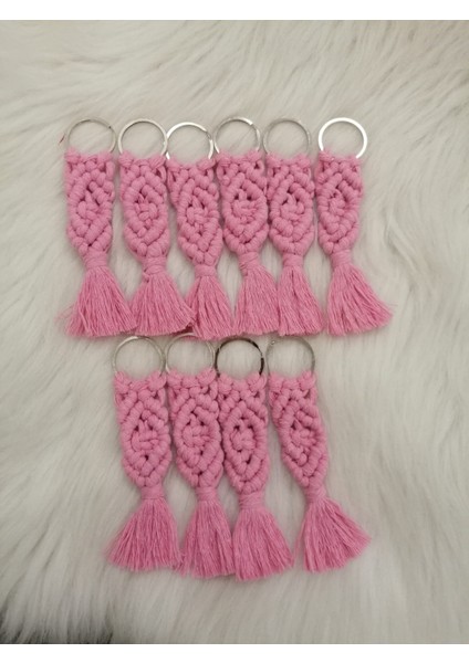 Hediyelik Makrome Anahtarlık 10LU Set Renk Bebe Pembesi modelleri