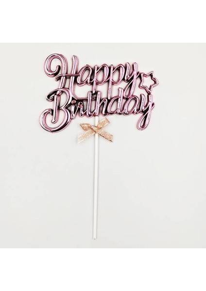 Pasta Üstü Happy Bırthday Krom Rose Gold