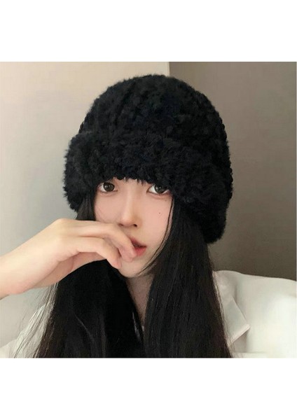 Peluş Çok Yönlü Sıcak Kışlık Kadın Örme Şapka (Yurt Dışından)