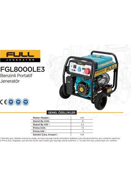 Full FGL8000LE3 Trifaze Benzinli Jenerator