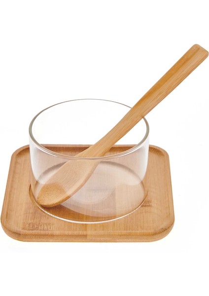 Bambu Tabaklı Cam Kase Seti - 8 cm