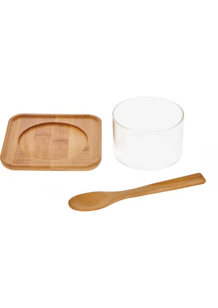 Bambu Tabaklı Cam Kase Seti - 8 cm
