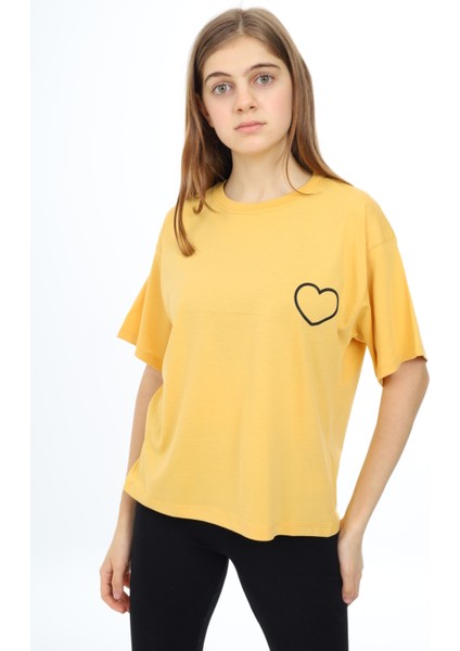 Angelos Girls Kız Çocuk Kalp Baskılı T-Shirt 9-14 Yaş LX5013