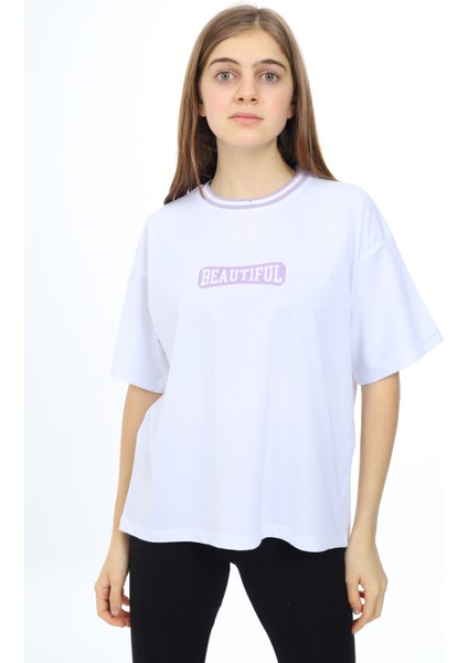 Angelos Girls Kız Çocuk Yaka Ribanalı Yazı Baskılı T-Shirt 9-14 Yaş LX5020