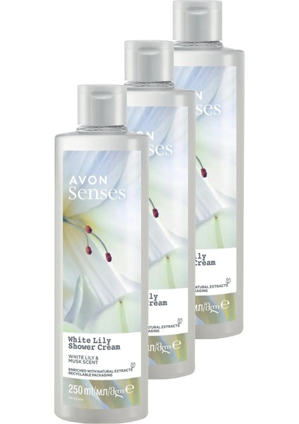 Senses White Lily beyaz Zambak Kokulu Duş Jeli 250 Ml. Üçlü Set