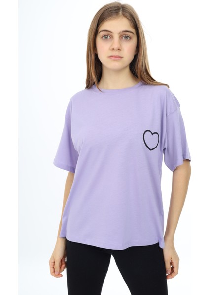 Angelos Girls Kız Çocuk Kalp Baskılı T-Shirt 9-14 Yaş LX5013