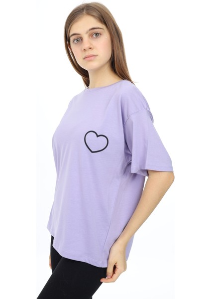 Angelos Girls Kız Çocuk Kalp Baskılı T-Shirt 9-14 Yaş LX5013