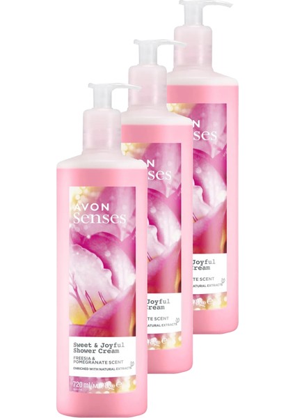 Senses Sweat & Joyful Frezya ve Nar Kokulu Krem Duş Jeli 720 Ml. Üçlü Set