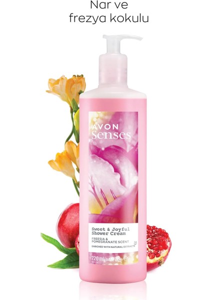 Senses Sweat & Joyful Frezya ve Nar Kokulu Krem Duş Jeli 720 Ml. Üçlü Set