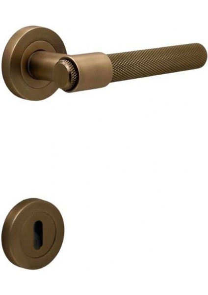 Punch Mat Antik Sarı Rozetli Oda Kapı Kolu 5 Takım