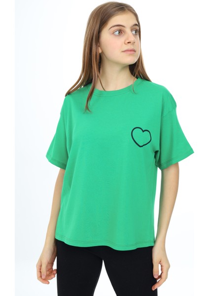 Angelos Girls Kız Çocuk Kalp Baskılı T-Shirt 9-14 Yaş LX5013