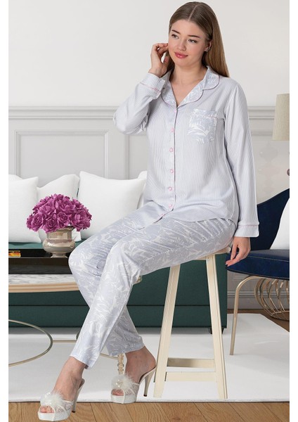 Mecit 5143 Pembe Boydan Düğmeli Kadın Pijama Takımı
