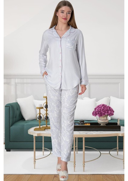 Mecit 5143 Pembe Boydan Düğmeli Kadın Pijama Takımı
