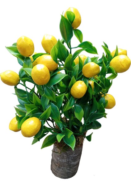 Kütük Saksıda Limon Demeti Masaüstü Hediyelik Dekoratif Yapay Çiçek